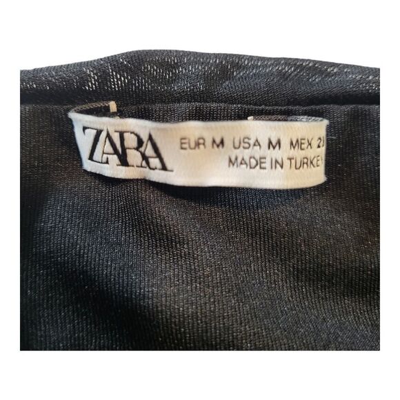 Zara Medium Black Ruched Bodycon Midi Dress Adjustable Straps Fitted Stretchy - Picture 3 of 15